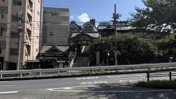 俯瞰して見た湯島天満宮と夫婦坂の全体像
